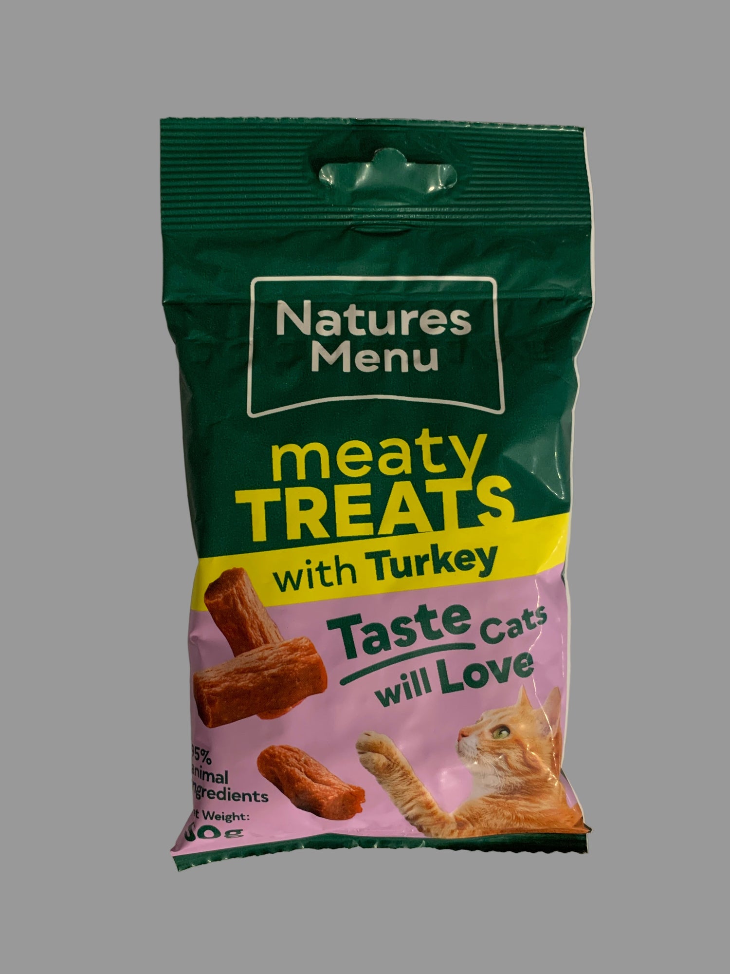 natures menu salmon cat treat, cat treat, dreamies cat treats, front side, pets at home