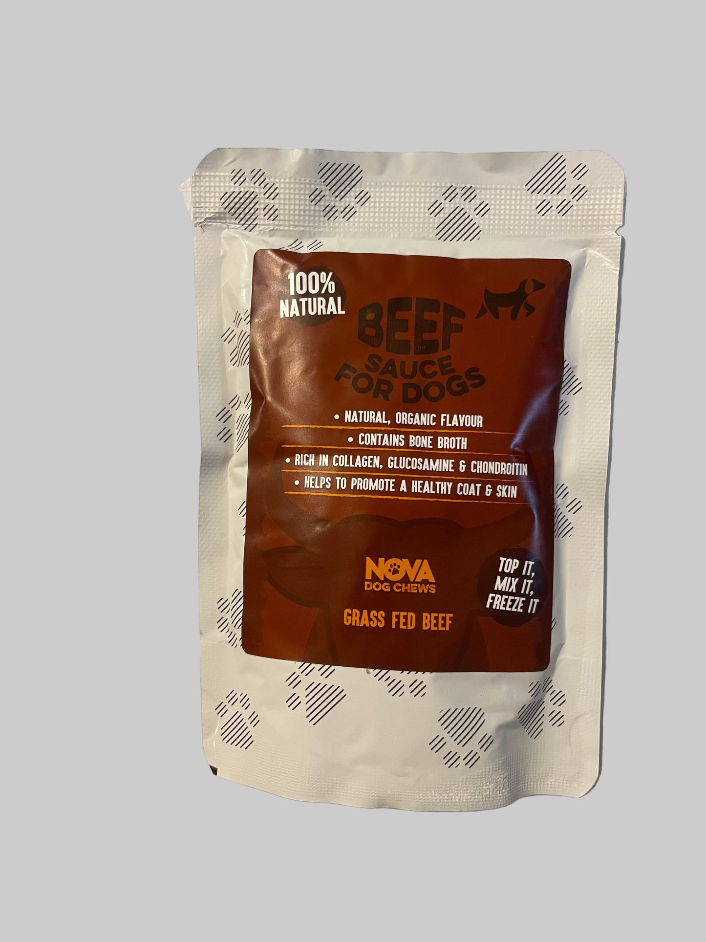 nova collagen beef sauce for dogs, pets at home, collagen for dogs, collagen for dog, collagen for dogs uk, collagen for dogs arthritis, collagen for dog joints, front side