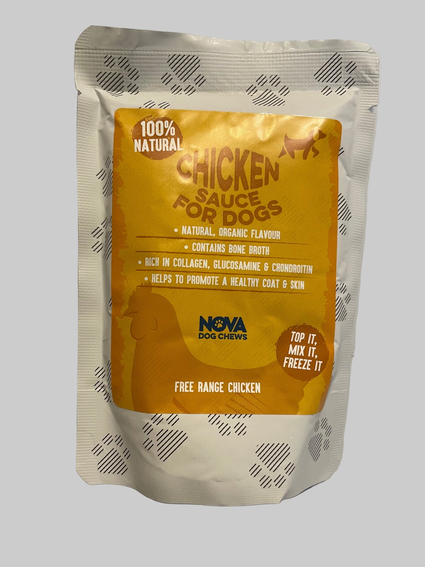 nova collagen chicken sauce for dogs, pets at home, collagen for dogs, collagen for dog, collagen for dogs uk, collagen for dogs arthritis, collagen for dog joints, front side