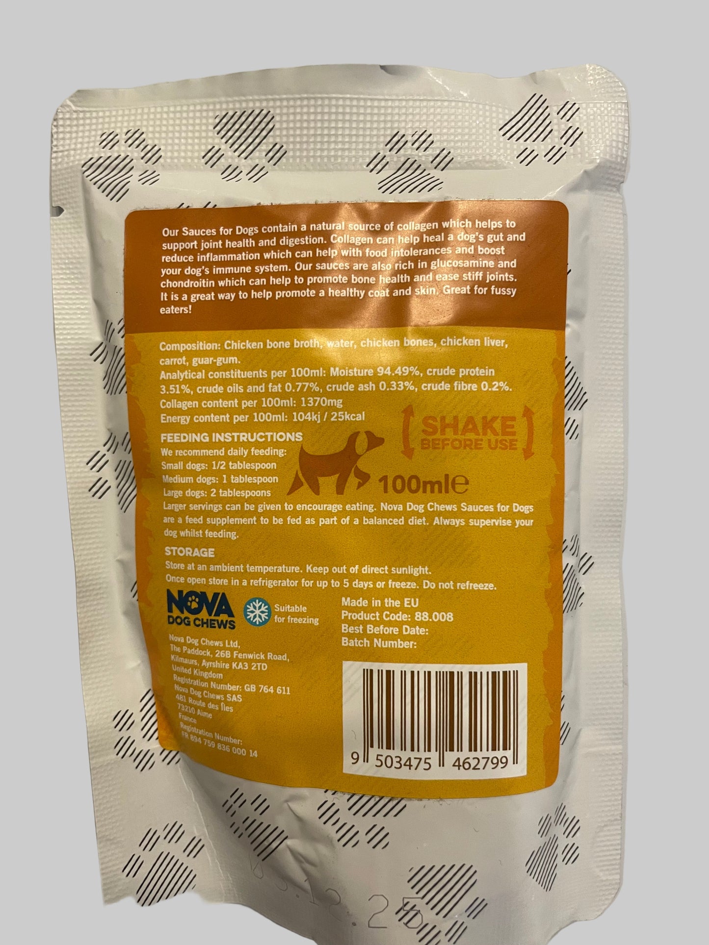 nova collagen chicken sauce for dogs, pets at home, collagen for dogs, collagen for dog, collagen for dogs uk, collagen for dogs arthritis, collagen for dog joints, back side