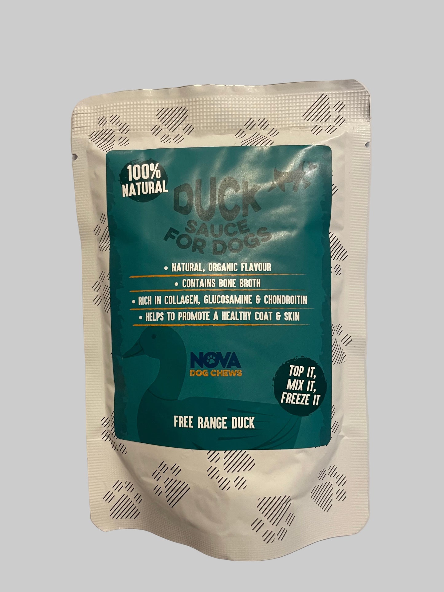 nova collagen duck sauce for dogs, pets at home, collagen for dogs, collagen for dog, collagen for dogs uk, collagen for dogs arthritis, collagen for dog joints, front side