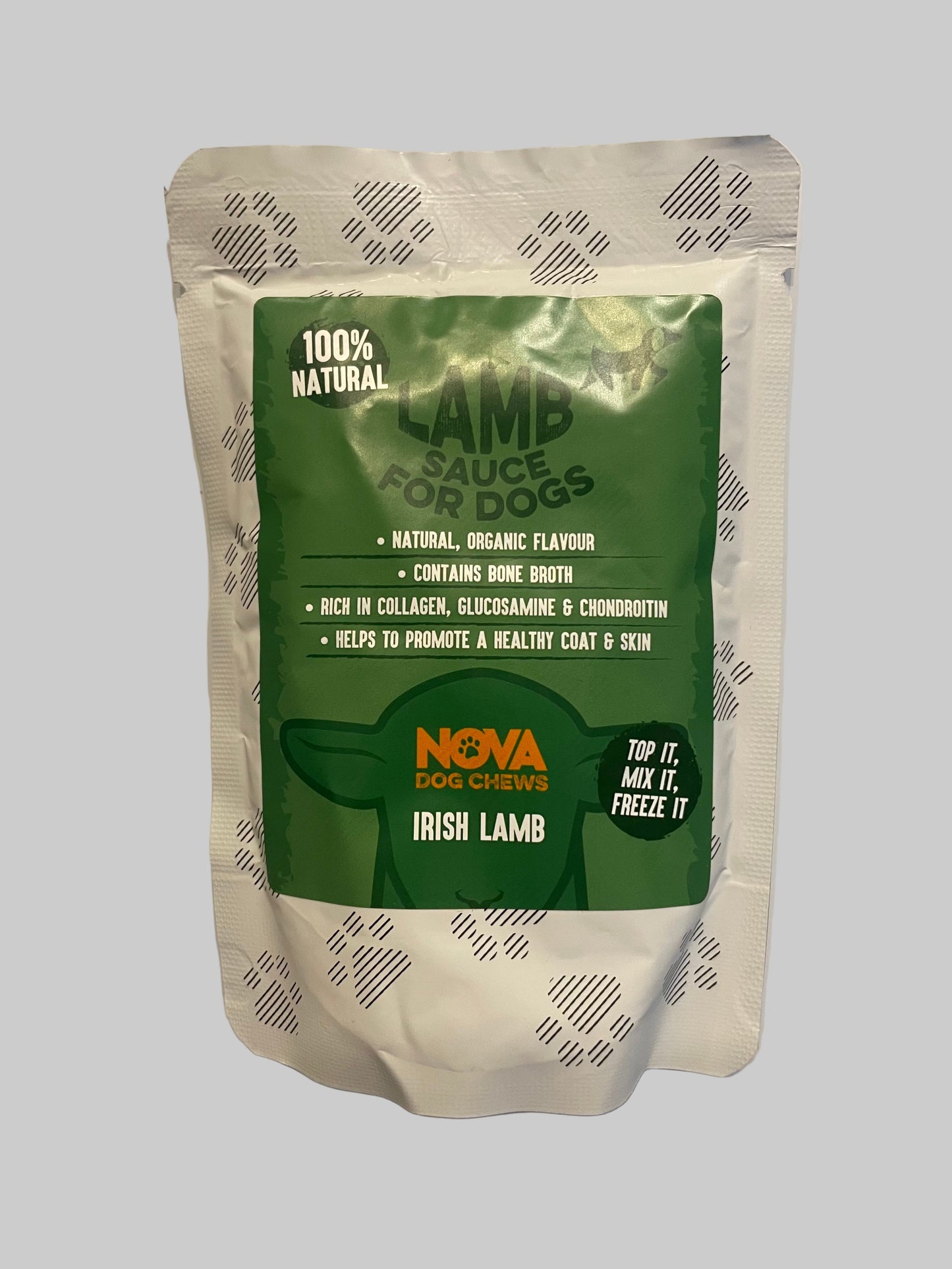 nova collagen lamb sauce for dogs, pets at home, collagen for dogs, collagen for dog, collagen for dogs uk, collagen for dogs arthritis, collagen for dog joints, front side
