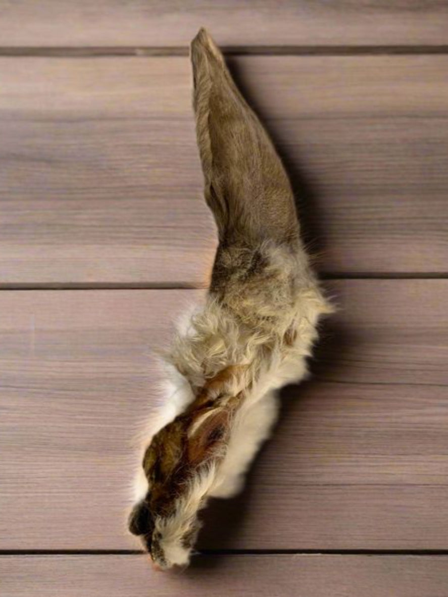rabbit ears with fur, natural dog treat, front side