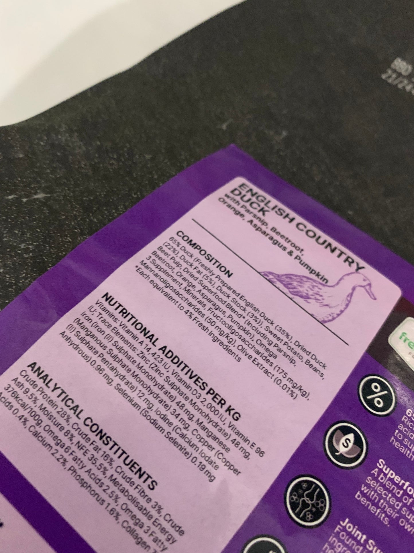 superfood dog food, hypoallergenic dog food grain free dog food, dry dog food, best dry dog food uk, back side