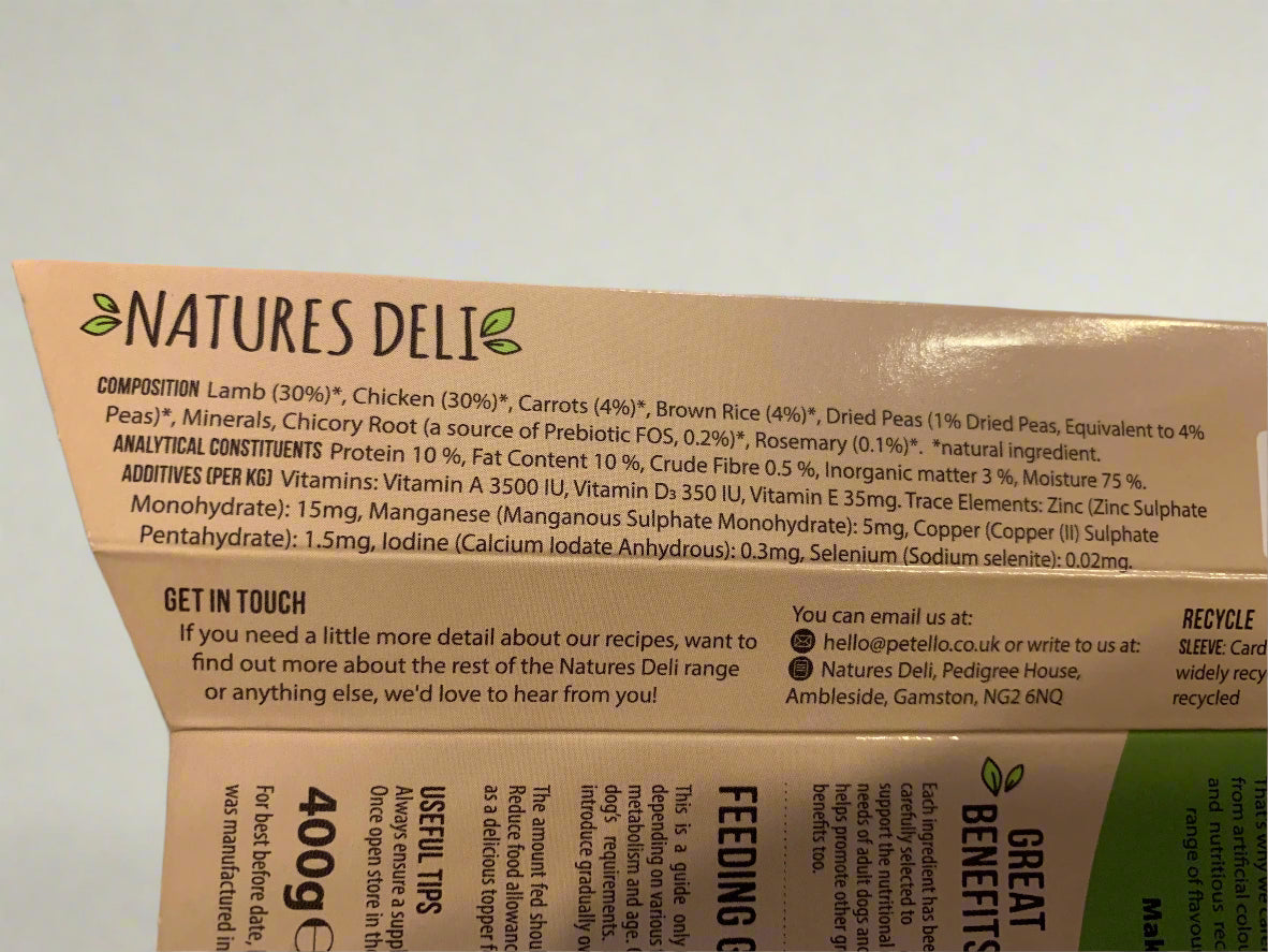 natures deli wet dog food, forthglade wet dog food, best wet dog food, back side