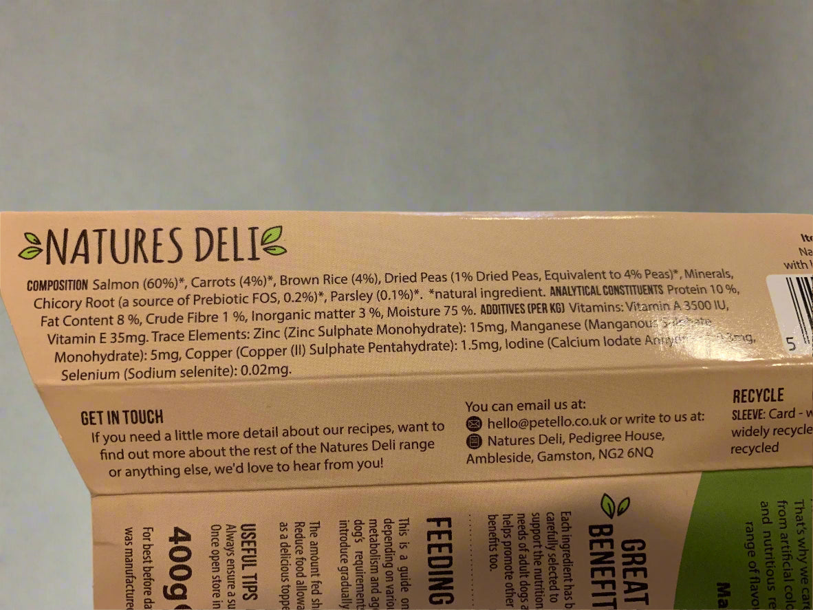 natures deli wet dog food, forthglade wet dog food, best wet dog food, back side