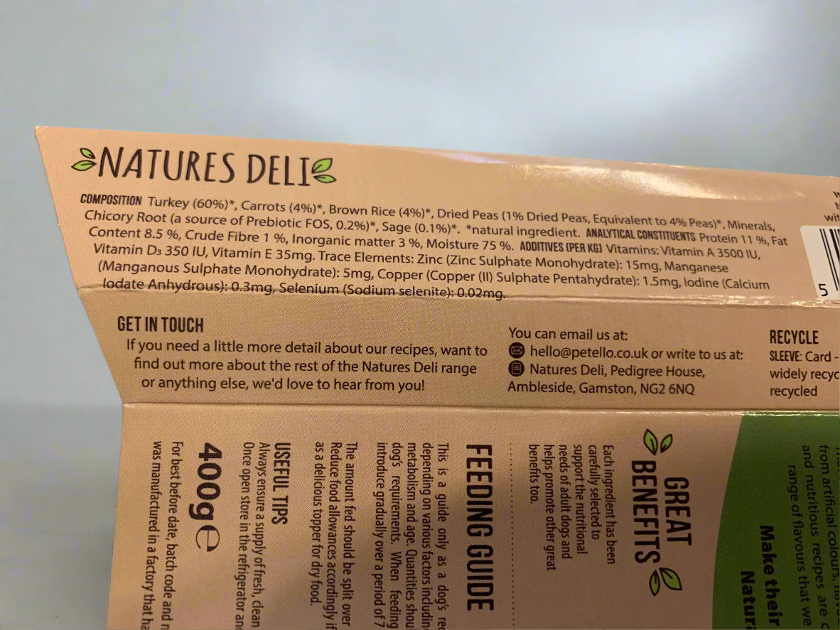 natures deli wet dog food, forthglade wet dog food, best wet dog food, back side