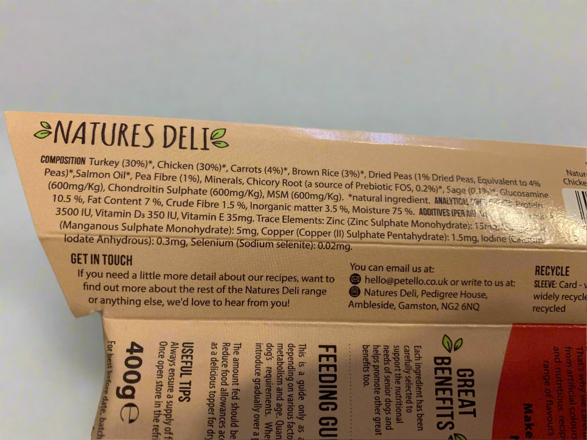 natures deli wet dog food, forthglade wet dog food, best wet dog food, back side