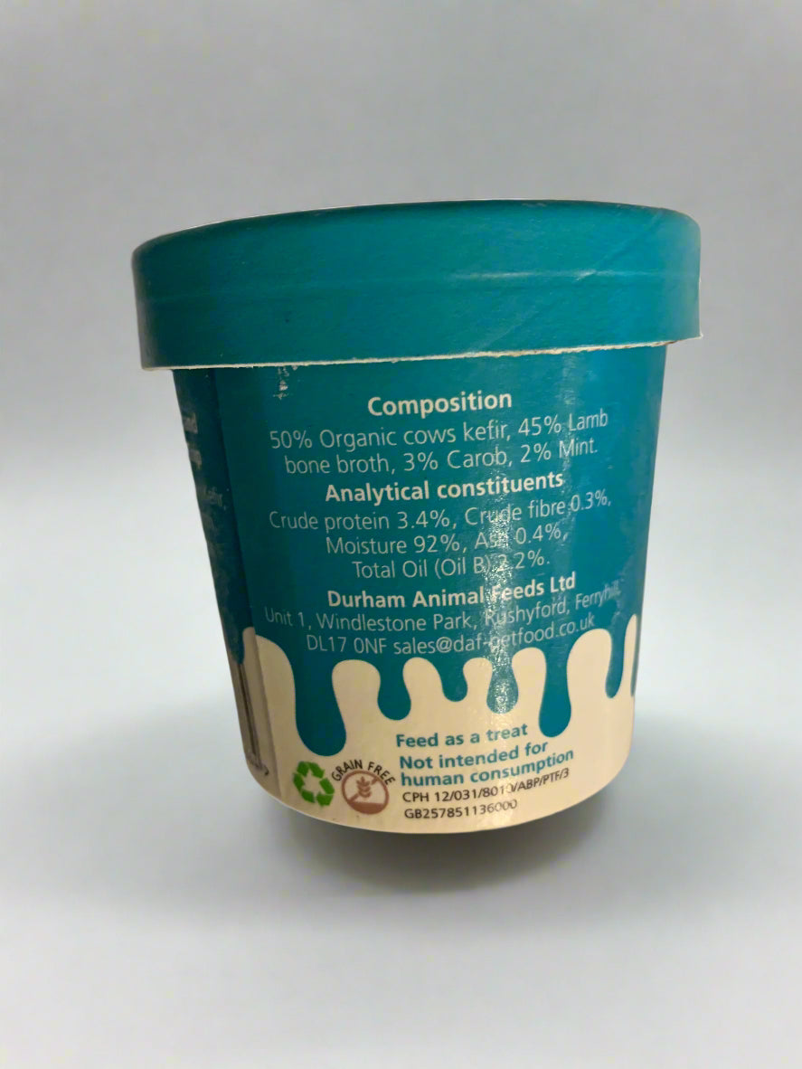 Durham Animal Feed Organic Kefir Yogurt 85ml, dog treat, dog treats, back side