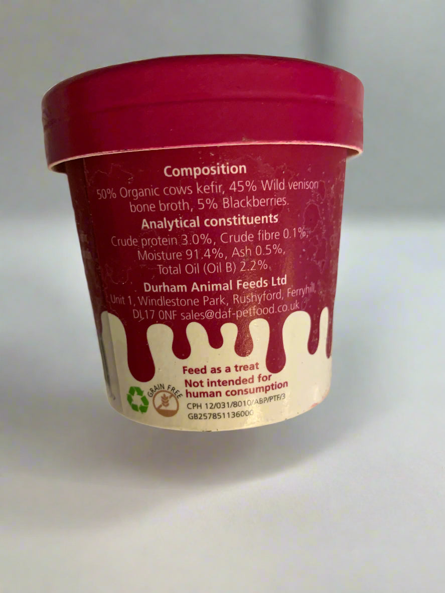 Durham Animal Feed Organic Kefir Yogurt 85ml, dog treat, dog treats, back side