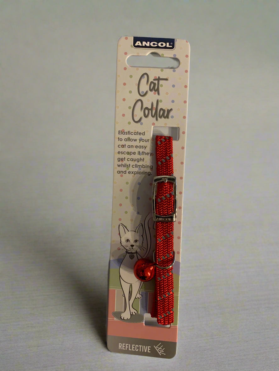 Ancol Reflective & Elasticated Belt Cat Collar red, cat collars, front side