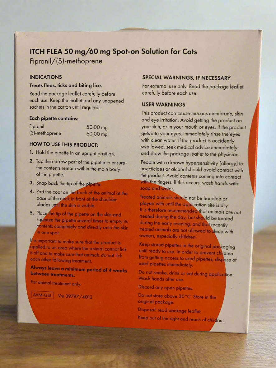 Itch Flea Treatment For Cats 2pk, cat flea treatment, flea treatment for cats, back side, pets at home