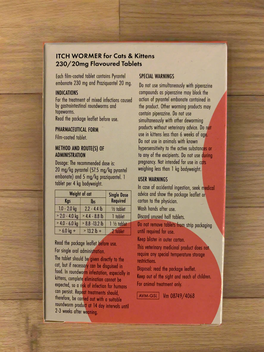 Itch Worming Treatment For Cats 2pk, cat worming treatment, worming treatment for cats, back side