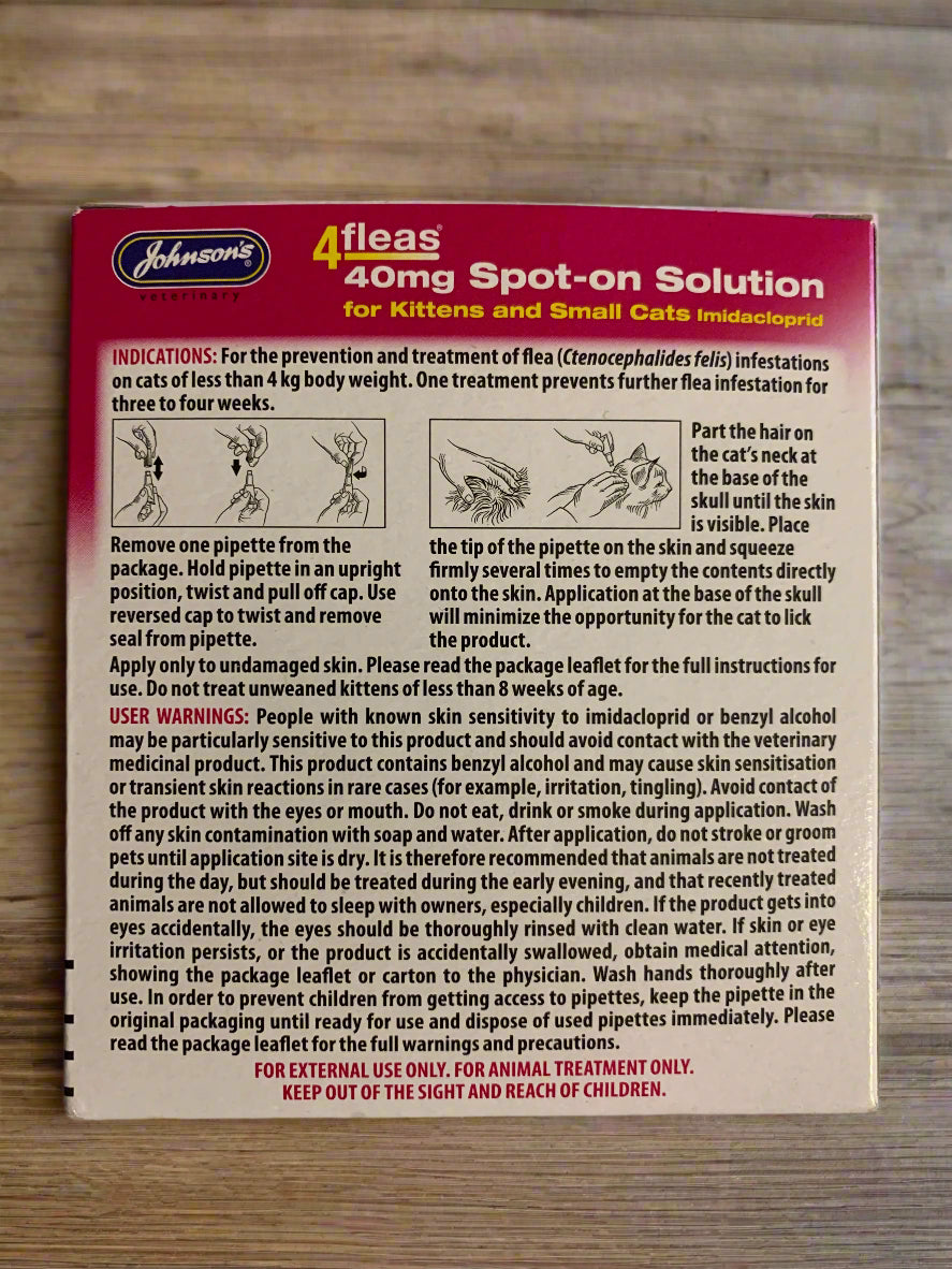 4fleas spot on kitten, cat flea treatment, flea treatment for cats, back side