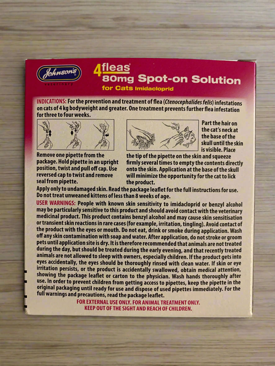 4fleas spot on cat, cat flea treatment, flea treatment for cats, back side