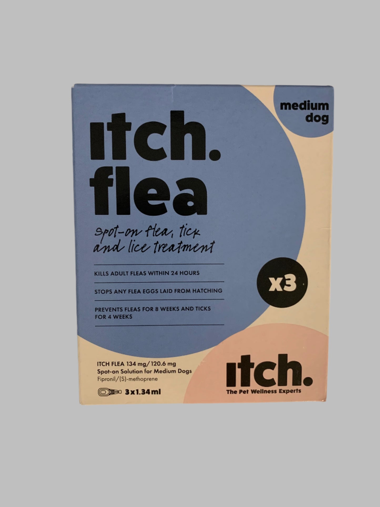 itch flea treatment medium, dog flea treatment, dog flea tablets, dog fleas, dog flea collar, front side