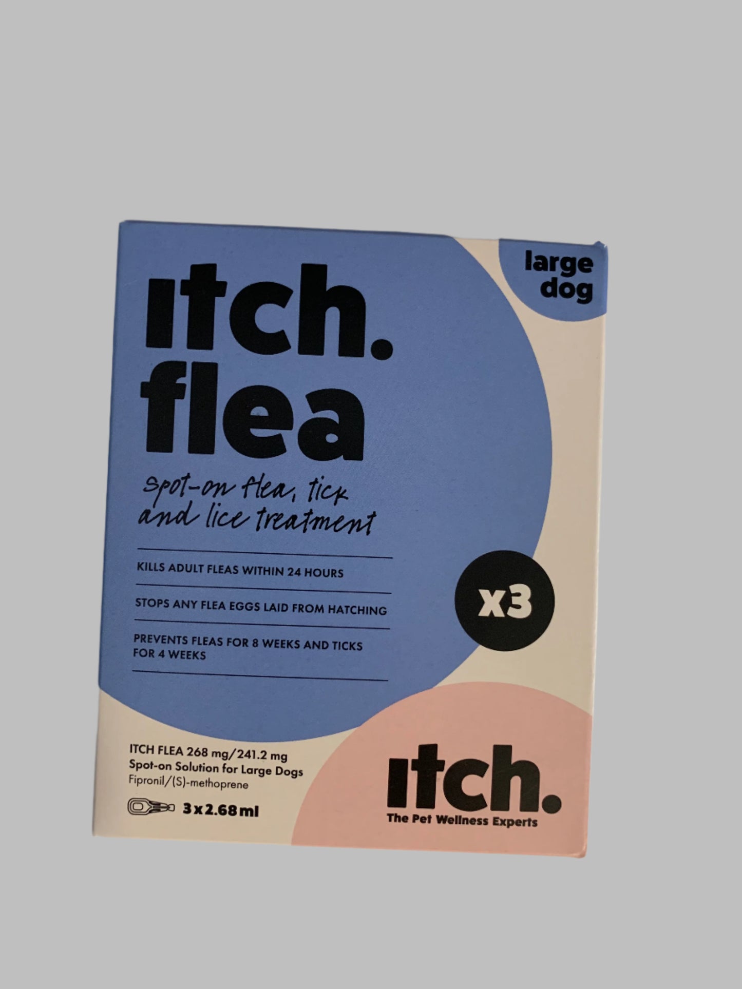 itch flea treatment large, dog flea treatment, dog flea tablets, dog fleas, dog flea collar, front side