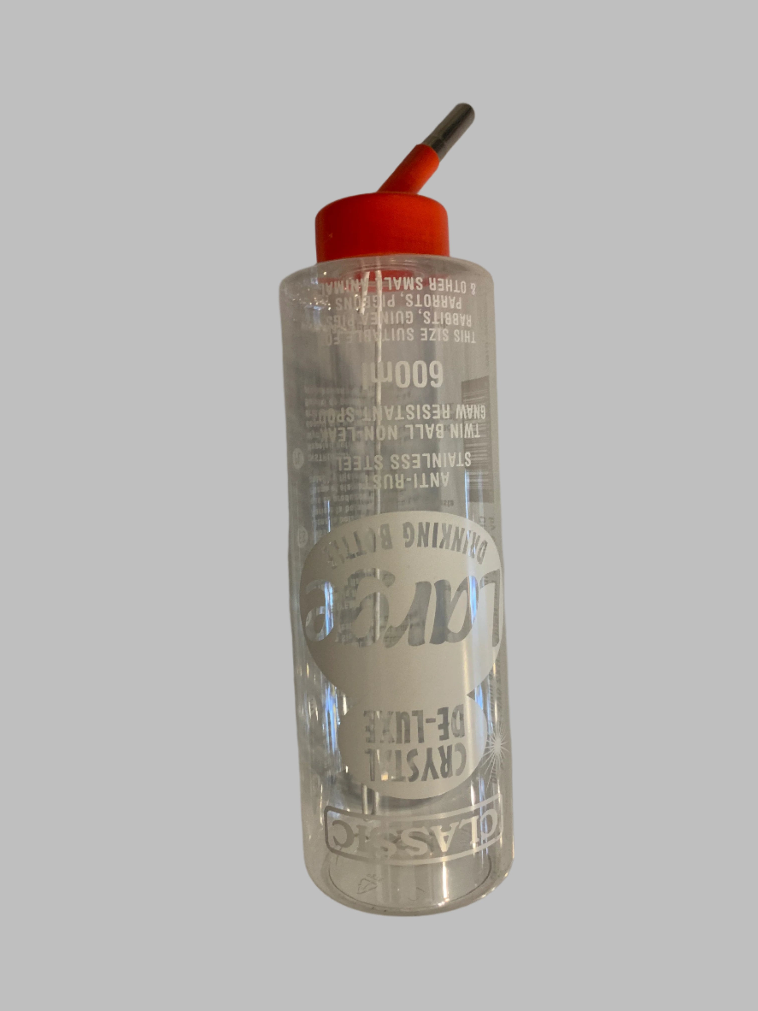 Classic Crystal De-Luxe Small Animal Bottle large, water bottle for rabbits, water bottle for rabbit cage, front side