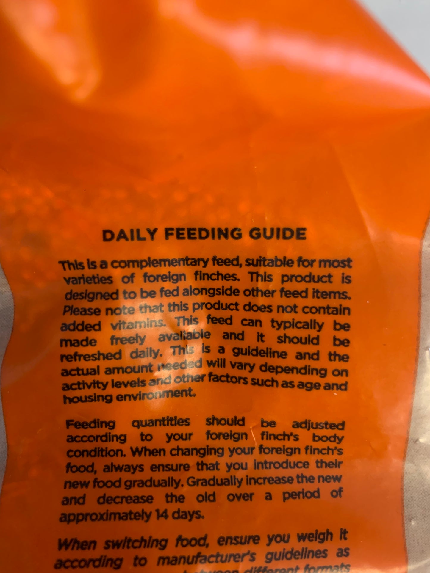 Marriages Foreign Finch Food 1kg, foreign finch food, foreign finch food 20kg, back side