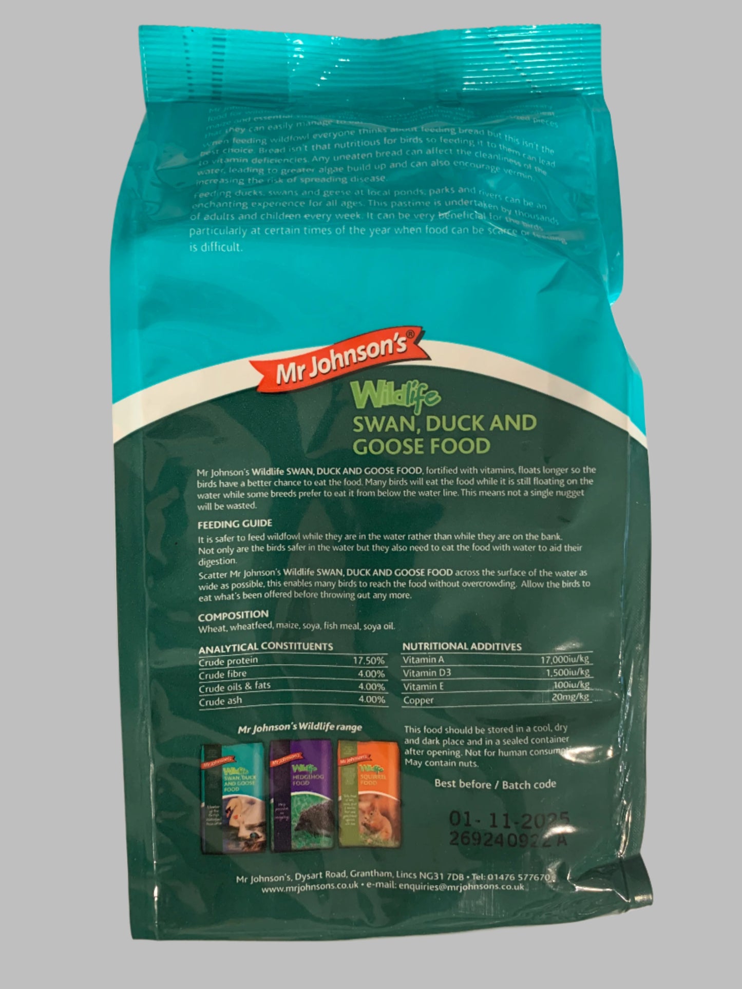 Mr Johnson’s Swan & Duck Food 750g, duck food uk, duck food pets at home, duck food near me, back side