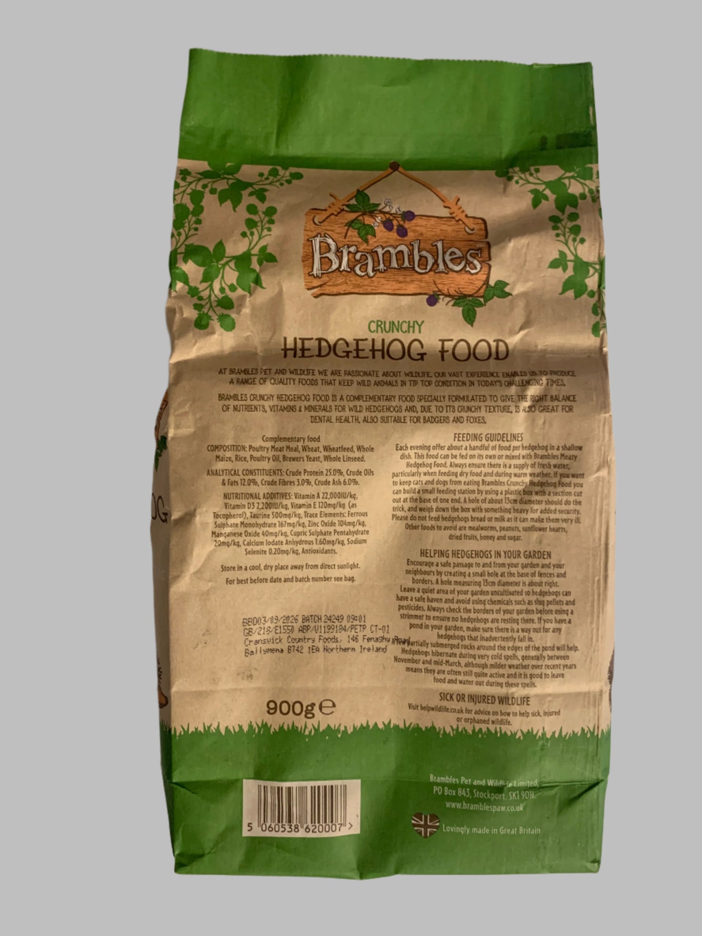 Brambles Hedgehog Food 900g, hedgehog food tesco, hedgehog food amazon, hedgehog food uk, back side