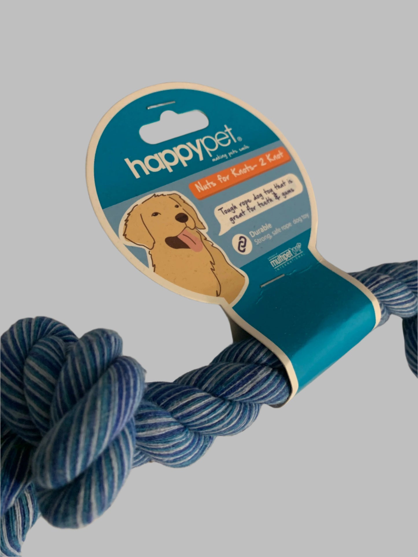 Happy Pet Flossin Fun 2 Knot Rope blue, dog toys uk, dog toys amazon, left side
