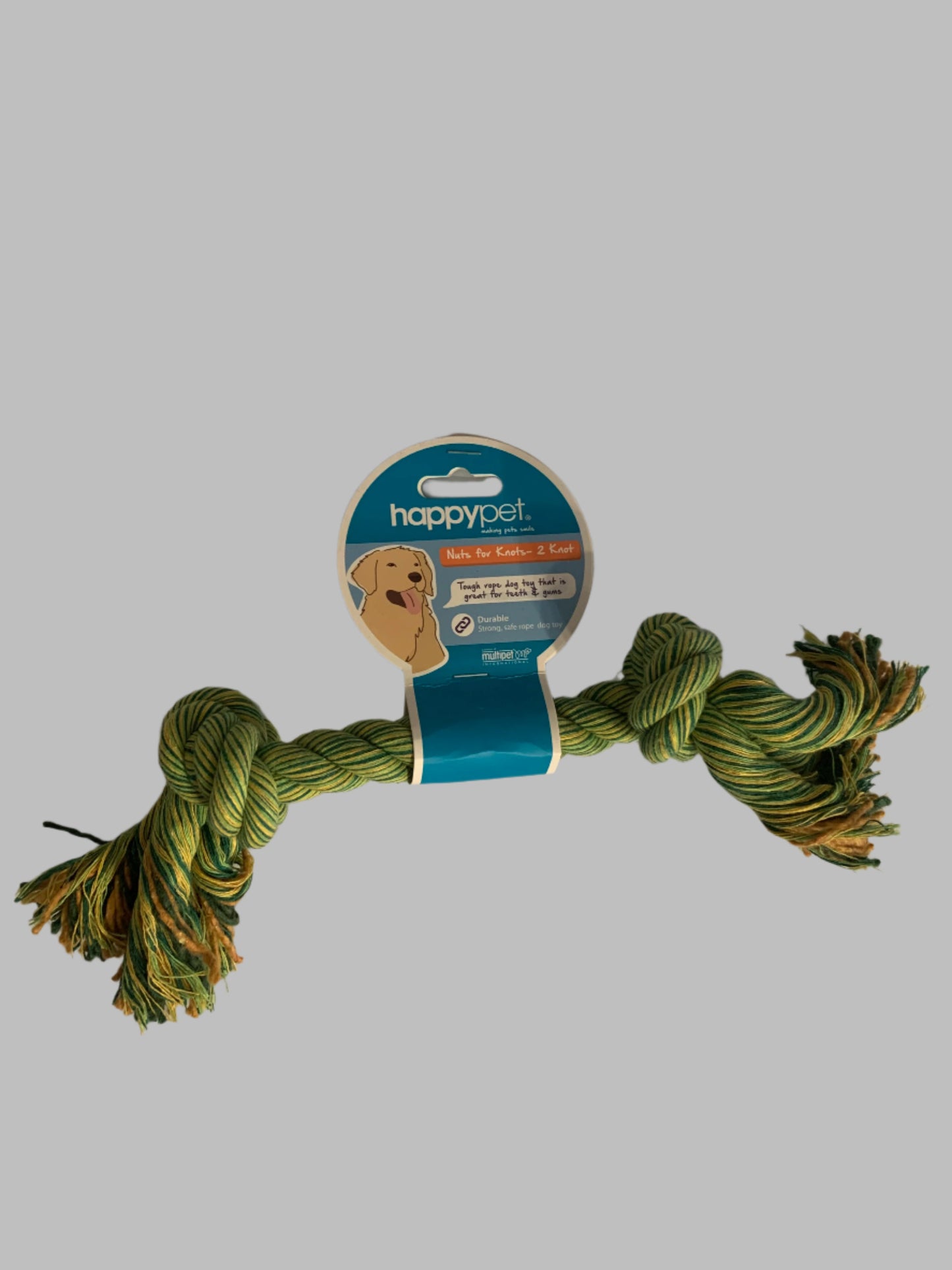 Happy Pet Flossin Fun 2 Knot Rope green, dog toys uk, dog toys amazon, front side