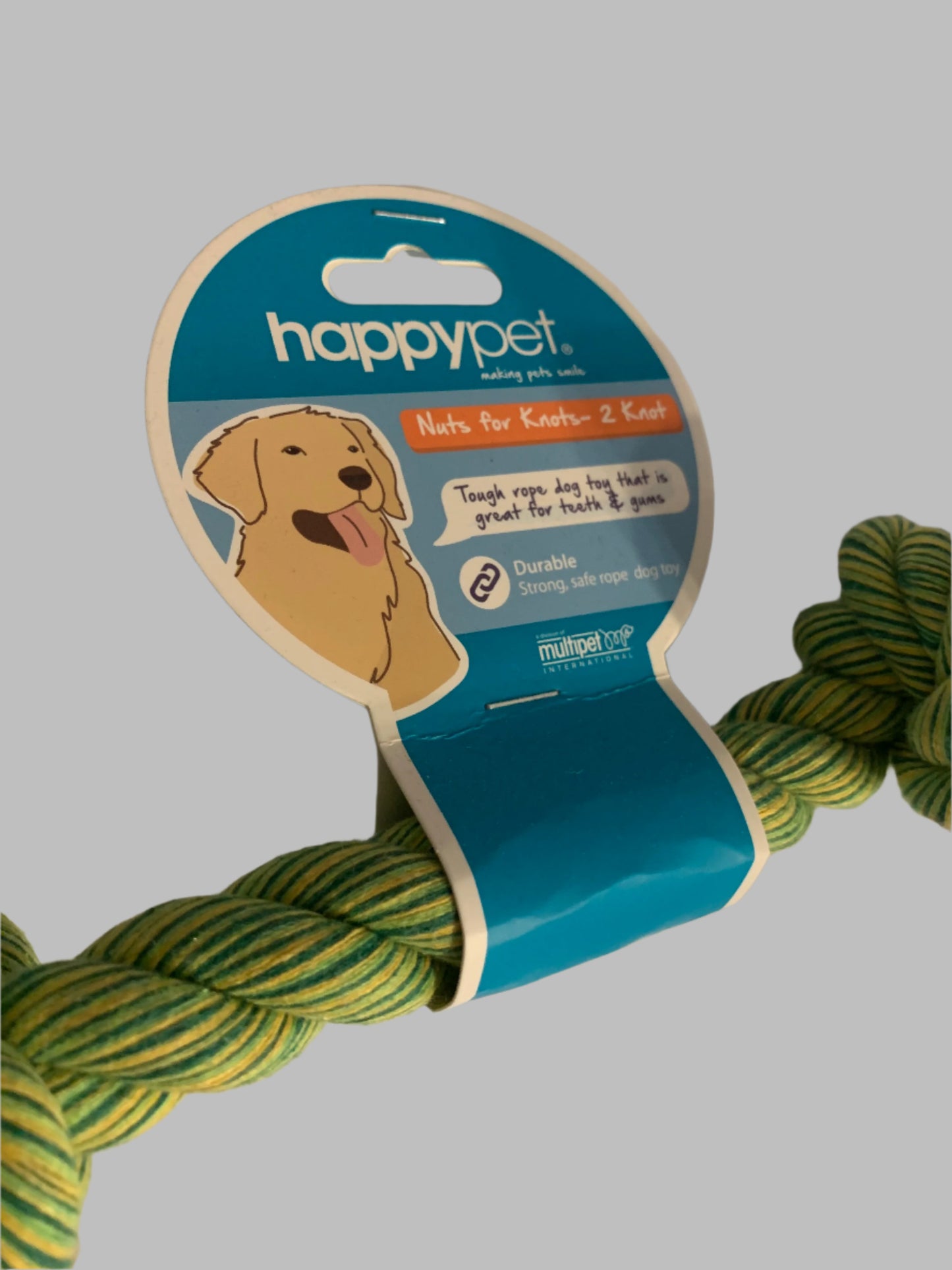 Happy Pet Flossin Fun 2 Knot Rope green, dog toys uk, dog toys amazon, left side