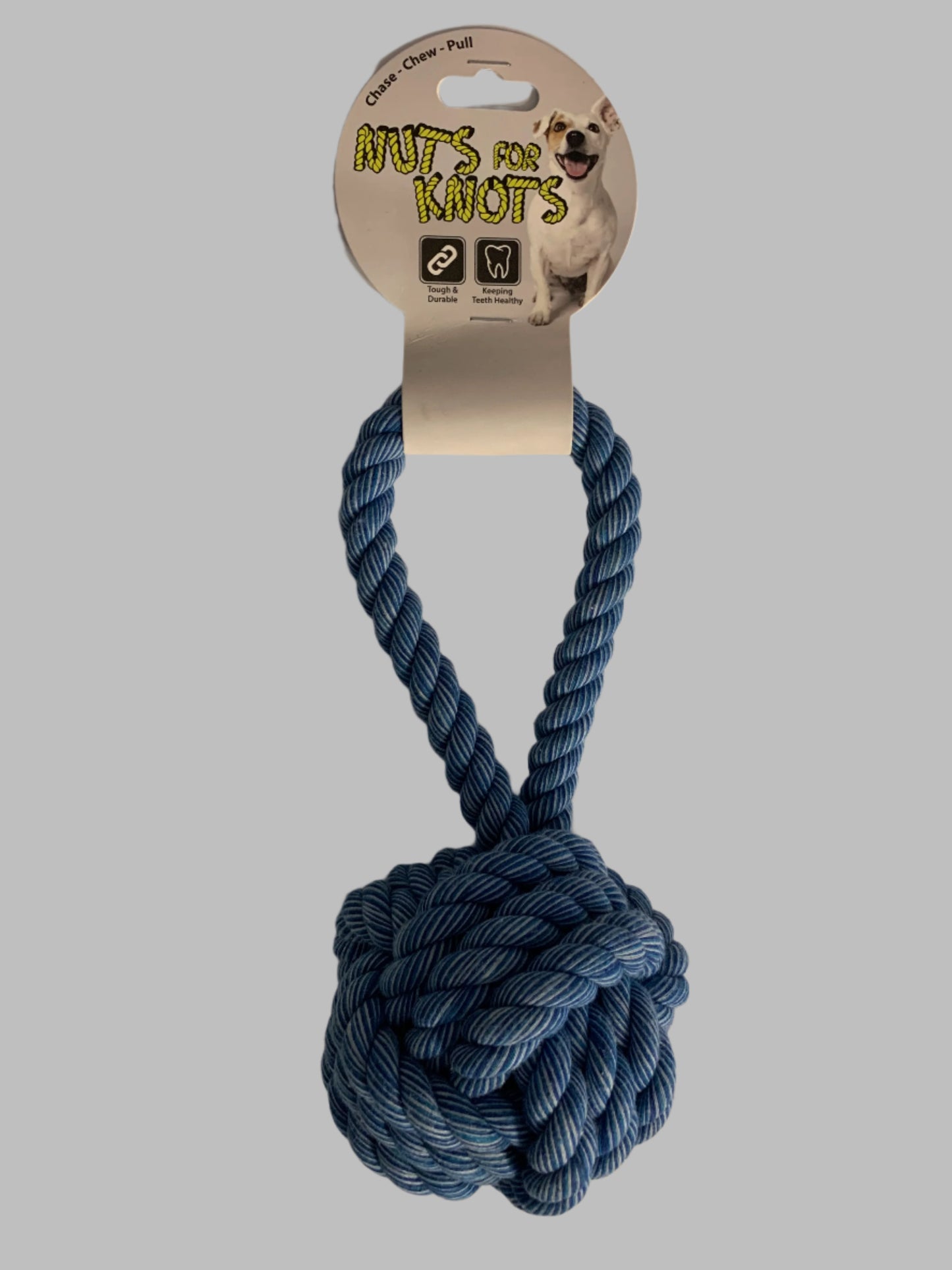 Happy Pet Nuts For Knots Ball Tugger blue, dog toys uk, dog toys amazon, front side