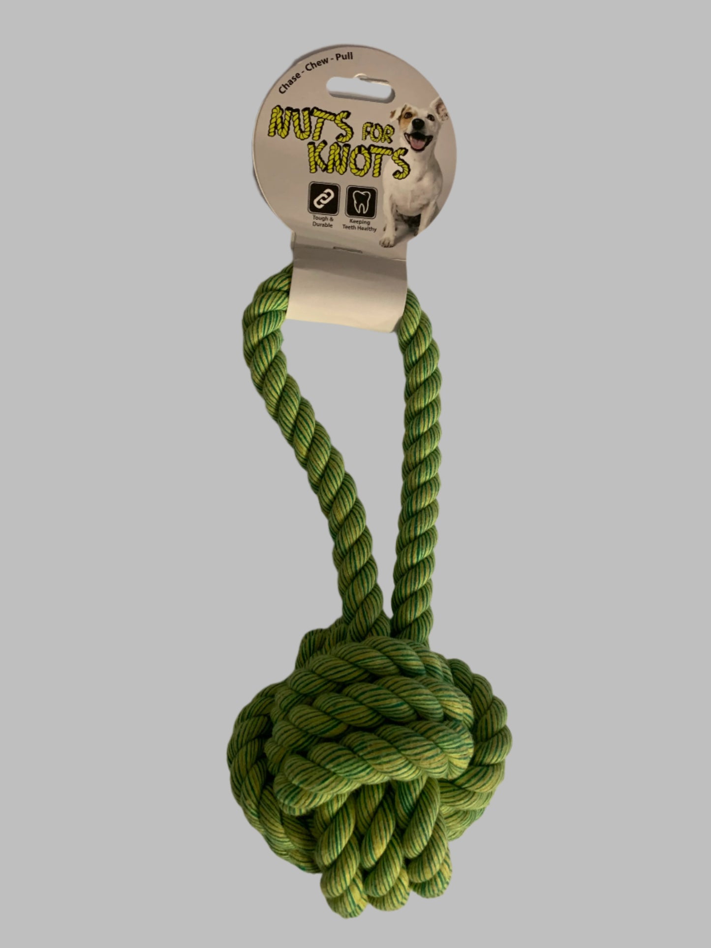 Happy Pet Nuts For Knots Ball Tugger green, dog toys uk, dog toys amazon, front side