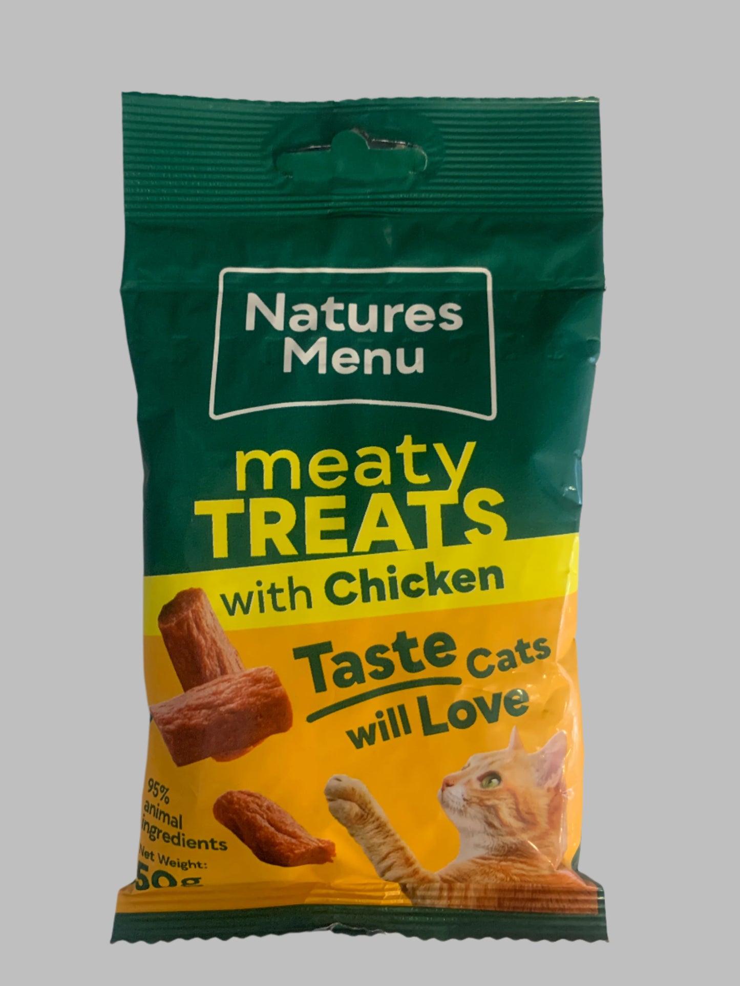 natures menu cat treat, cat treat, dreamies cat treats, front side
