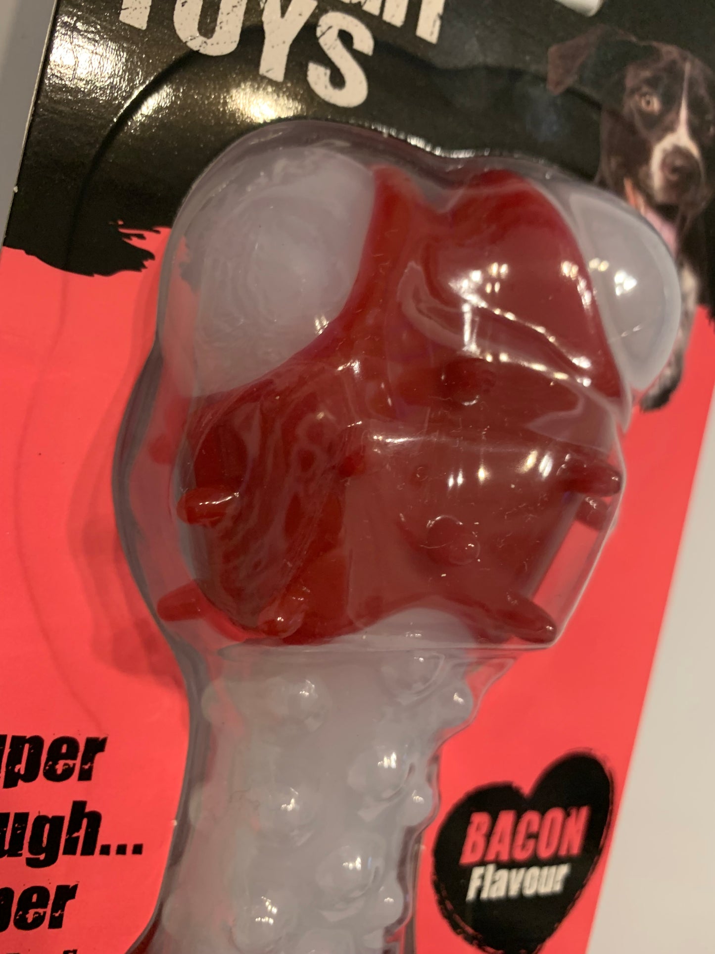 Rosewood Bacon Flavour Tough Dog Toy, dog toys uk, dog toys amazon, left side, pets at home