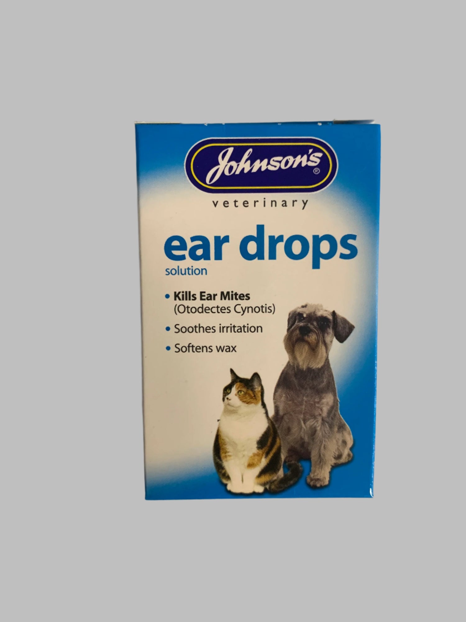 Johnson’s Ear Drops 15ml, ear drops for cats, ear drops for cat ear infection, ear drops for dogs, ear drops for dog ear infection, pets at home, front side