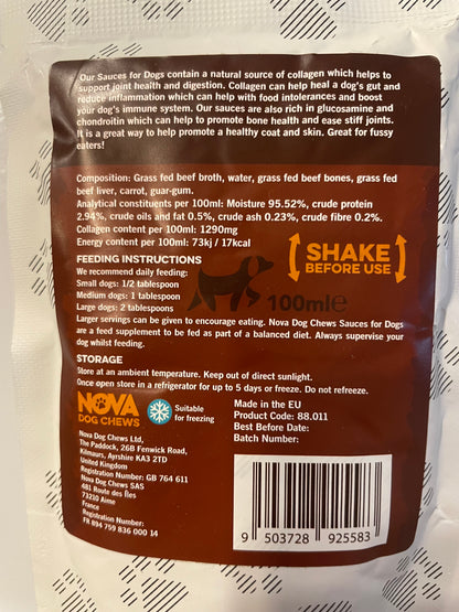 nova collagen beef sauce for dogs, pets at home, collagen for dogs, collagen for dog, collagen for dogs uk, collagen for dogs arthritis, collagen for dog joints, back side