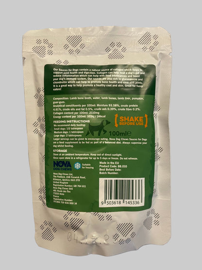 nova collagen lamb sauce for dogs, pets at home, collagen for dogs, collagen for dog, collagen for dogs uk, collagen for dogs arthritis, collagen for dog joints, back side