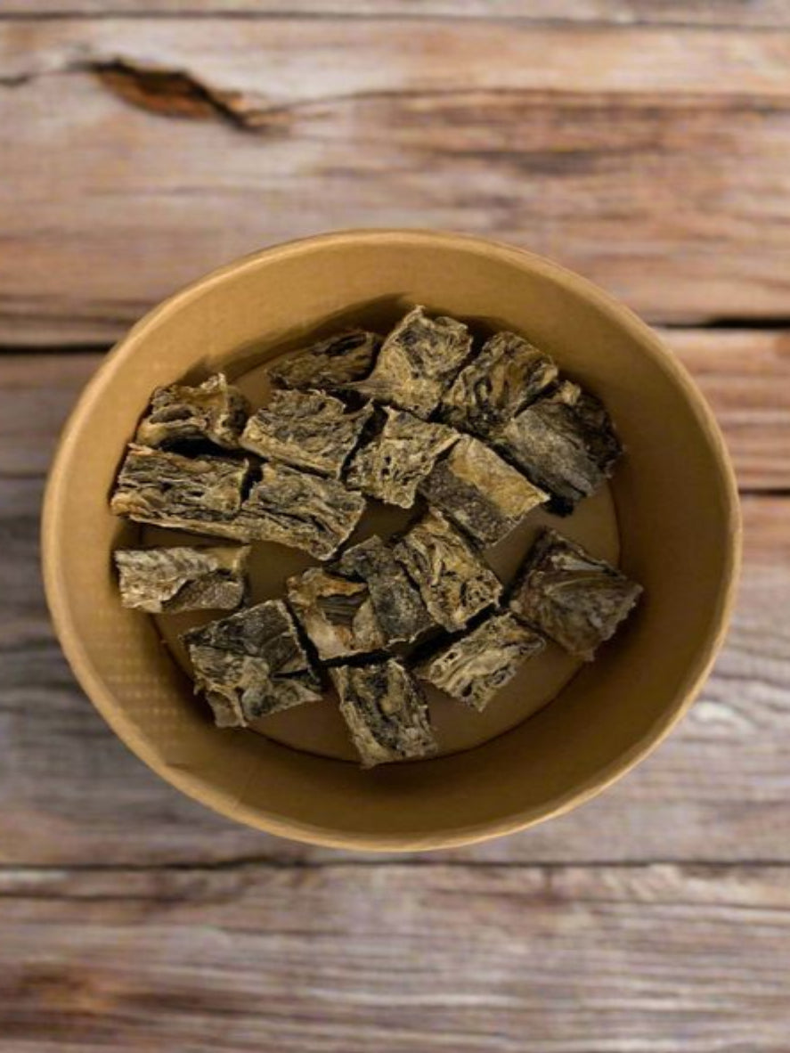 whitefish skin cubes, natural dog treats, front side