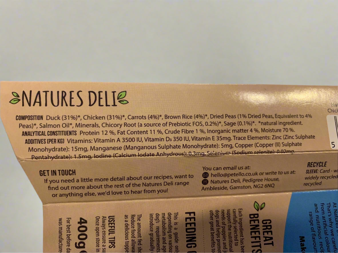 natures deli wet dog food, forthglade wet dog food, best wet dog food, back side