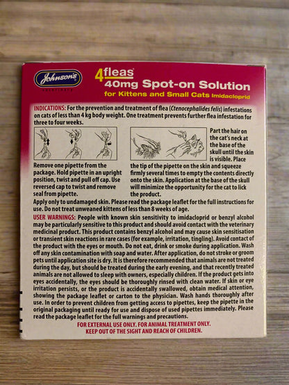 4fleas spot on kitten, cat flea treatment, flea treatment for cats, back side