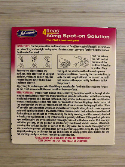 4fleas spot on cat, cat flea treatment, flea treatment for cats, back side