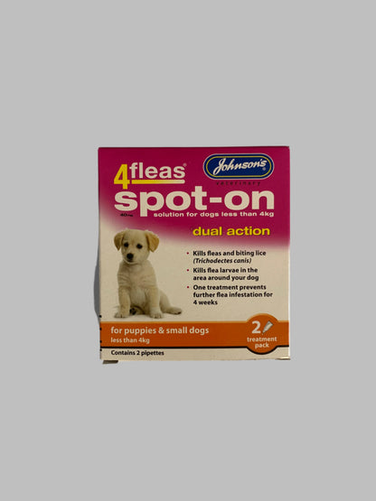 4fleas spot on dog puppy, dog flea treatment, dog flea tablets, dog fleas, dog flea collar, front side