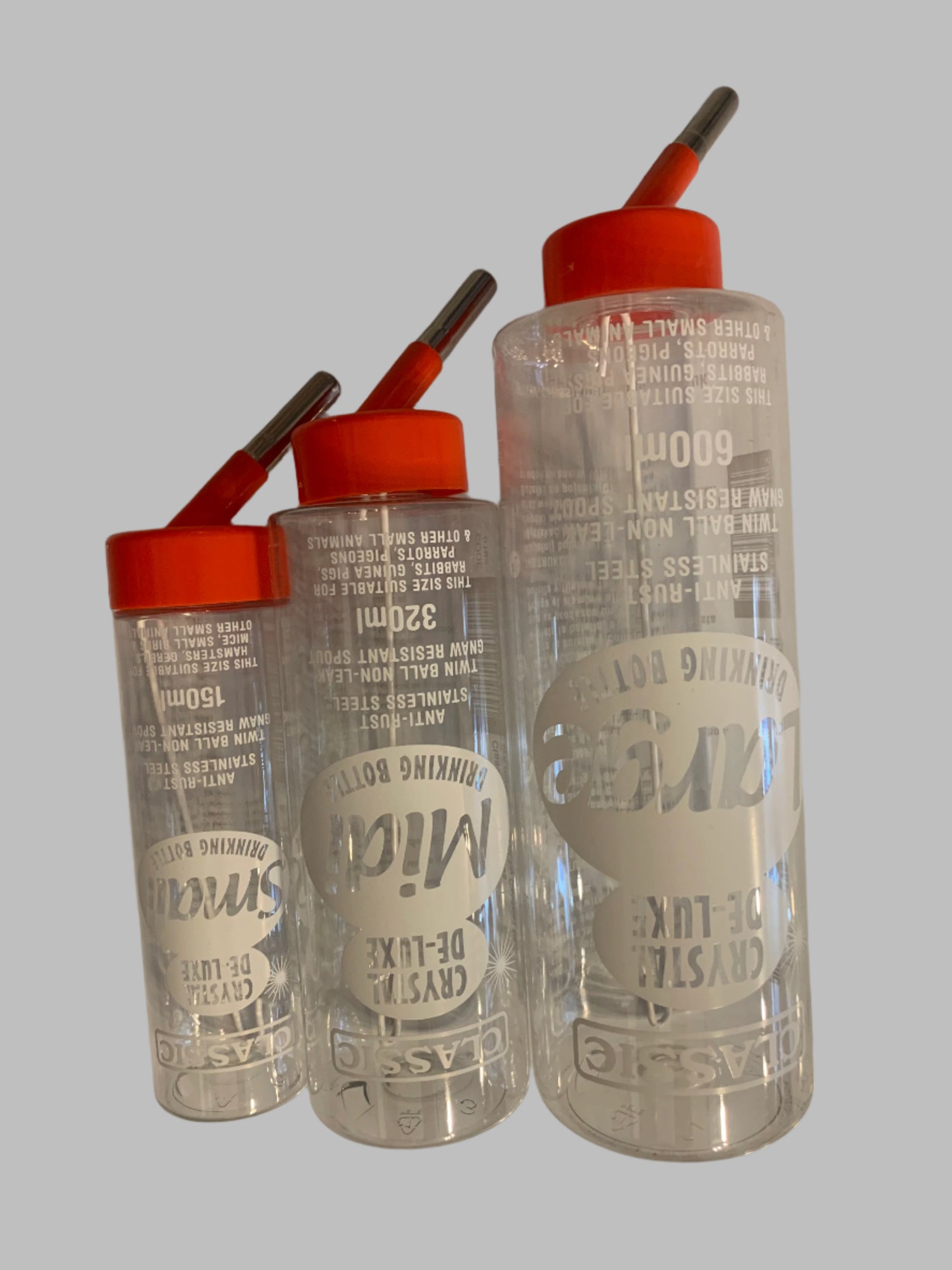 Classic Crystal De-Luxe Small Animal Bottle, water bottle for rabbits, water bottle for rabbit cage, collage side