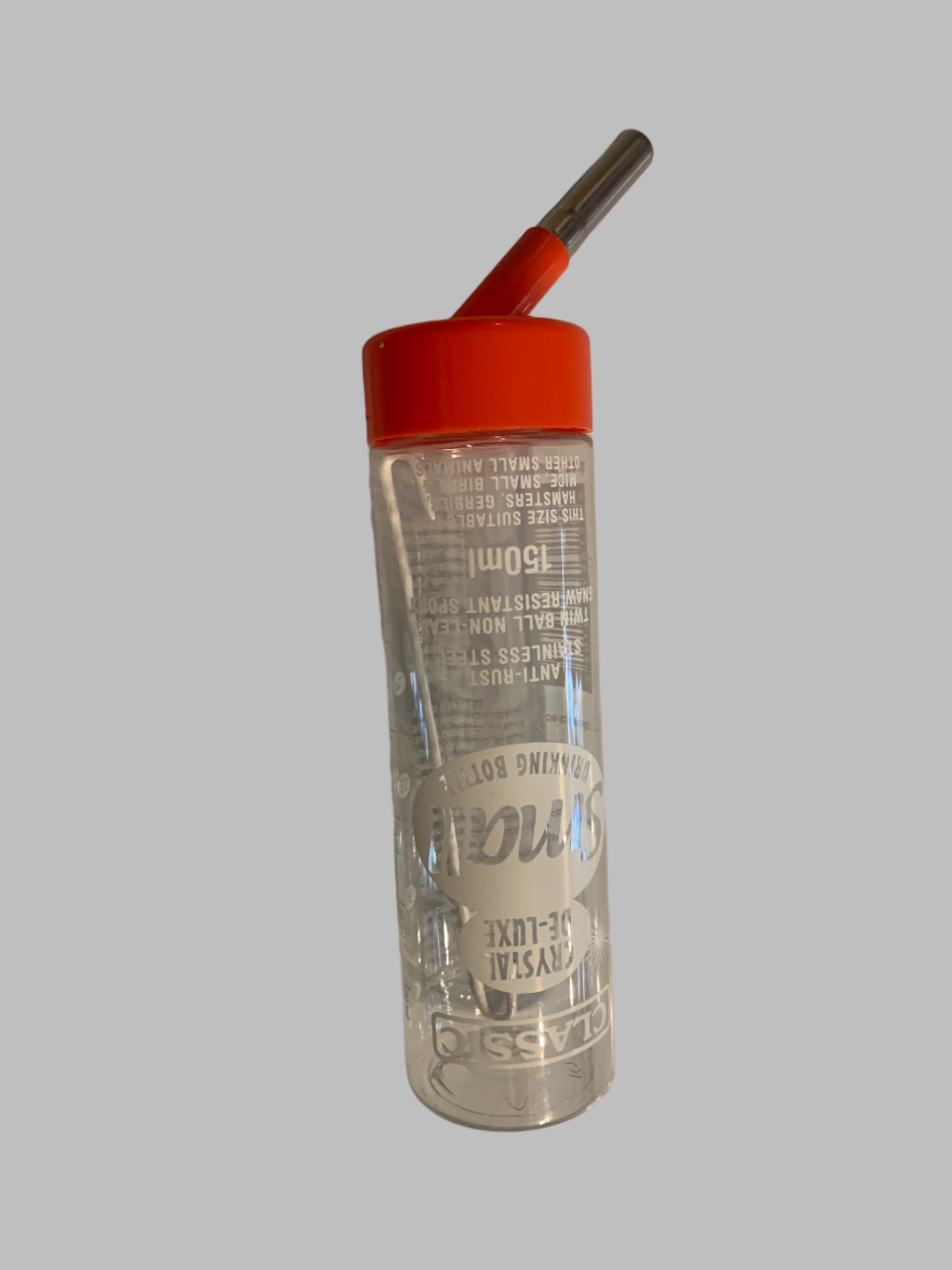 Classic Crystal De-Luxe Small Animal Bottle small, water bottle for rabbits, water bottle for rabbit cage, front side