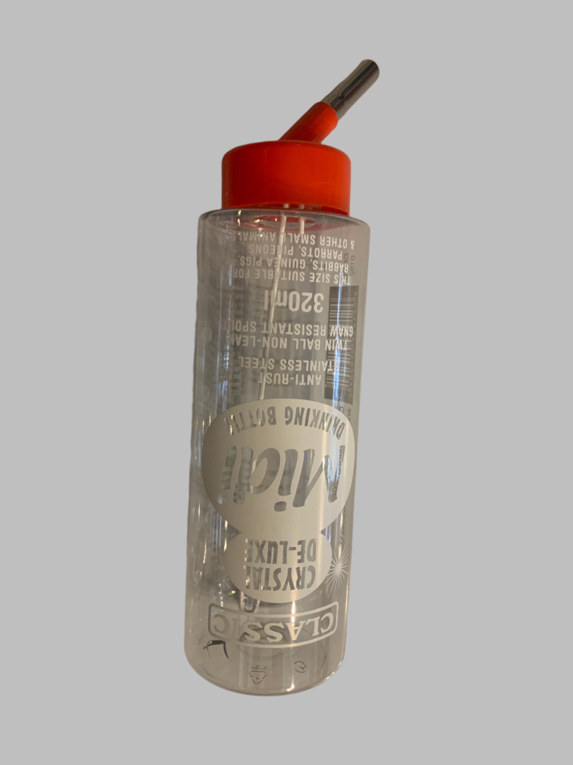 Classic Crystal De-Luxe Small Animal Bottle midi, water bottle for rabbits, water bottle for rabbit cage, front side