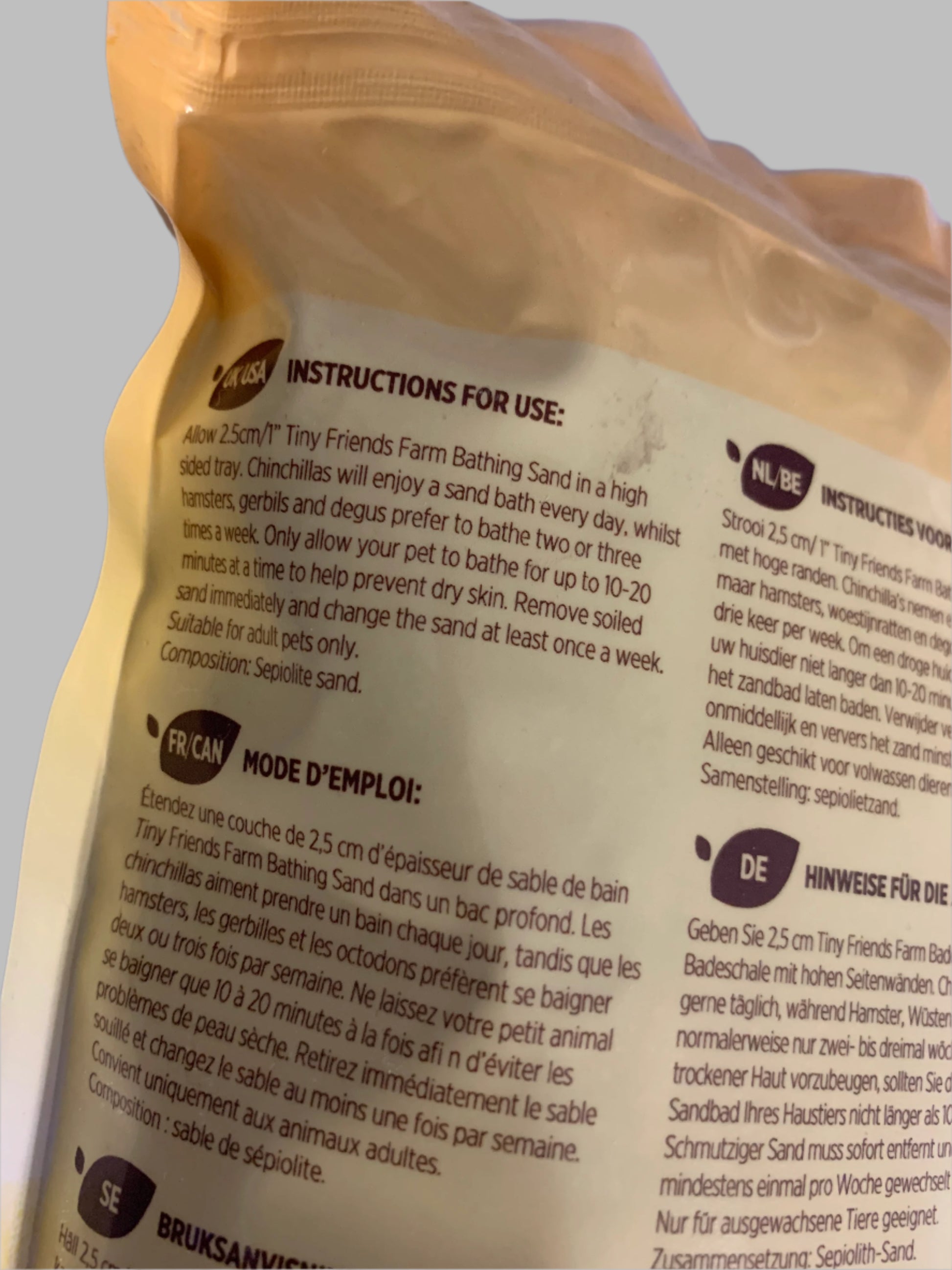 Tiny Friends Farm Charlie Bathing Sand 1kg, bathing sand hamster, bathing sand for gerbils, back side