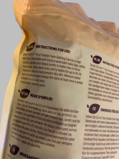 Tiny Friends Farm Charlie Bathing Sand 1kg, bathing sand hamster, bathing sand for gerbils, back side