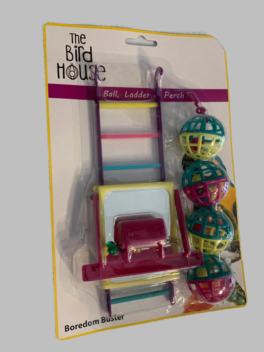 Bird Toy Multipack Ball/Ladder/Perch, bird toys, bird toys for budgies, bird toys for cockatiels, front side