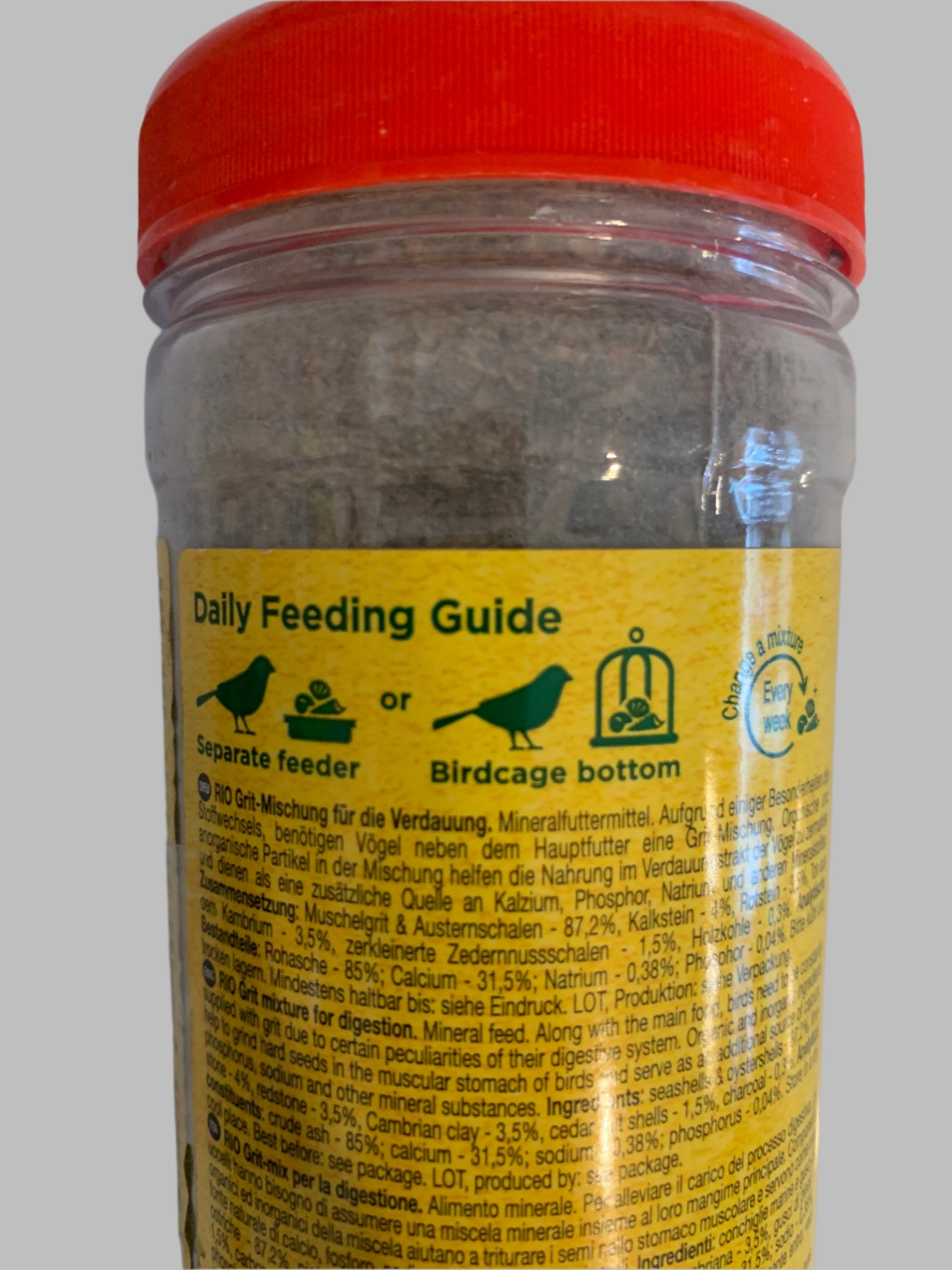 rio bird grit, bird grit for budgies, bird grit for cockatiels, bird grit for finches, back side