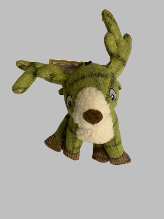 House of Paws Green Tweed Plush Stag Dog Toy, dog toys uk, dog toys amazon, front side