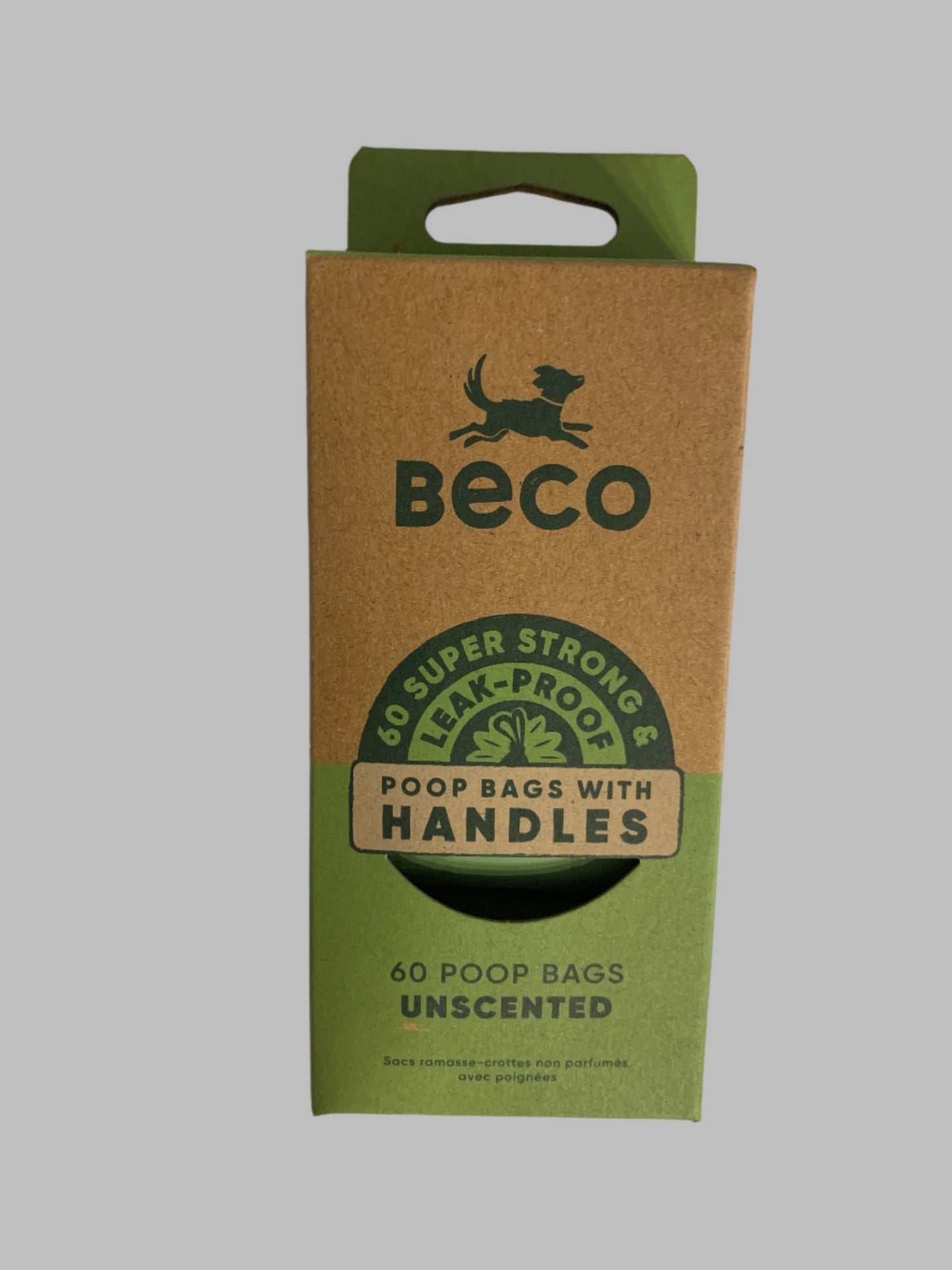 Beco Poo Bags Plain 60 Pack with handles, poo bags, poo bags dogs, poo bags with handles, poo bags biodegradable, front side
