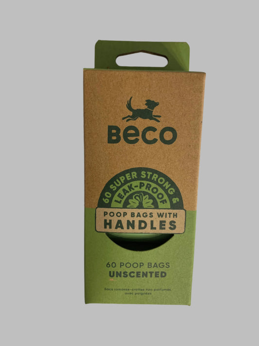 Beco Poo Bags Plain 60 Pack with handles, poo bags, poo bags dogs, poo bags with handles, poo bags biodegradable, front side